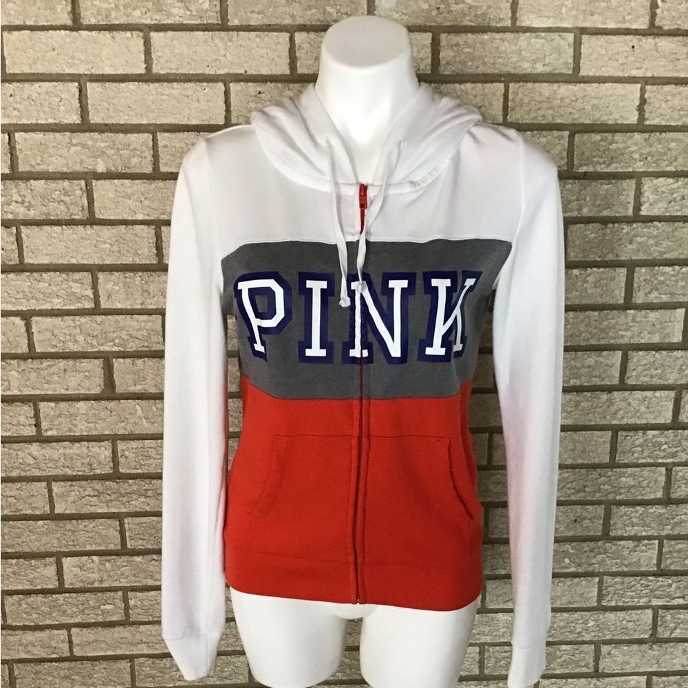Pink (orange gray white) zip up hoodie size s/p